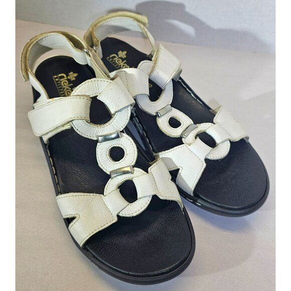 Rieker Womens White Leather Sandals With Adjustable Straps & Ring Detail size 11 - Picture 12 of 13